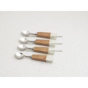 Venta caliente mango de madera juego de cubiertos de acero inoxidable cuchillo servir tenedor cuchara portátil 4 Uds juego de vajilla - Product Image 6