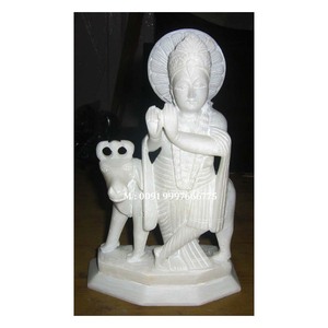 Statue de Lord Krishna en marbre blanc, finition soignée et polie, en position debout, pour la décoration de la maison et des temples. - Product Image 6
