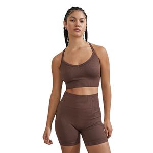 Ensembles d'entraînement d'été pour femmes personnalisés, courts et solides-Matériau côtelé extensible Vêtements d'entraînement de gymnastique - Product Image 2