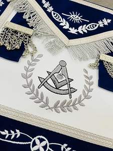 NEW design masonic regalia master mason navy blue lambskin leather apron silver embroidery with fringes at edges - Product Image 3