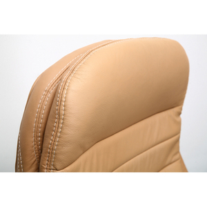 Chaise de bureau exécutive Rom Beige avec appui-tête réglable, cuir véritable et maille aluminium, style Jet-Line - Product Image 2