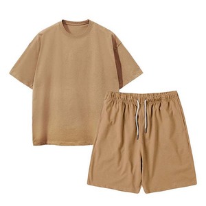 Conjunto corto de camisetas lisas de calidad superior, conjuntos de 2 piezas, ropa de hombre de talla grande, conjuntos de hombre de Color sólido de algodón 100% de gran tamaño - Product Image 3