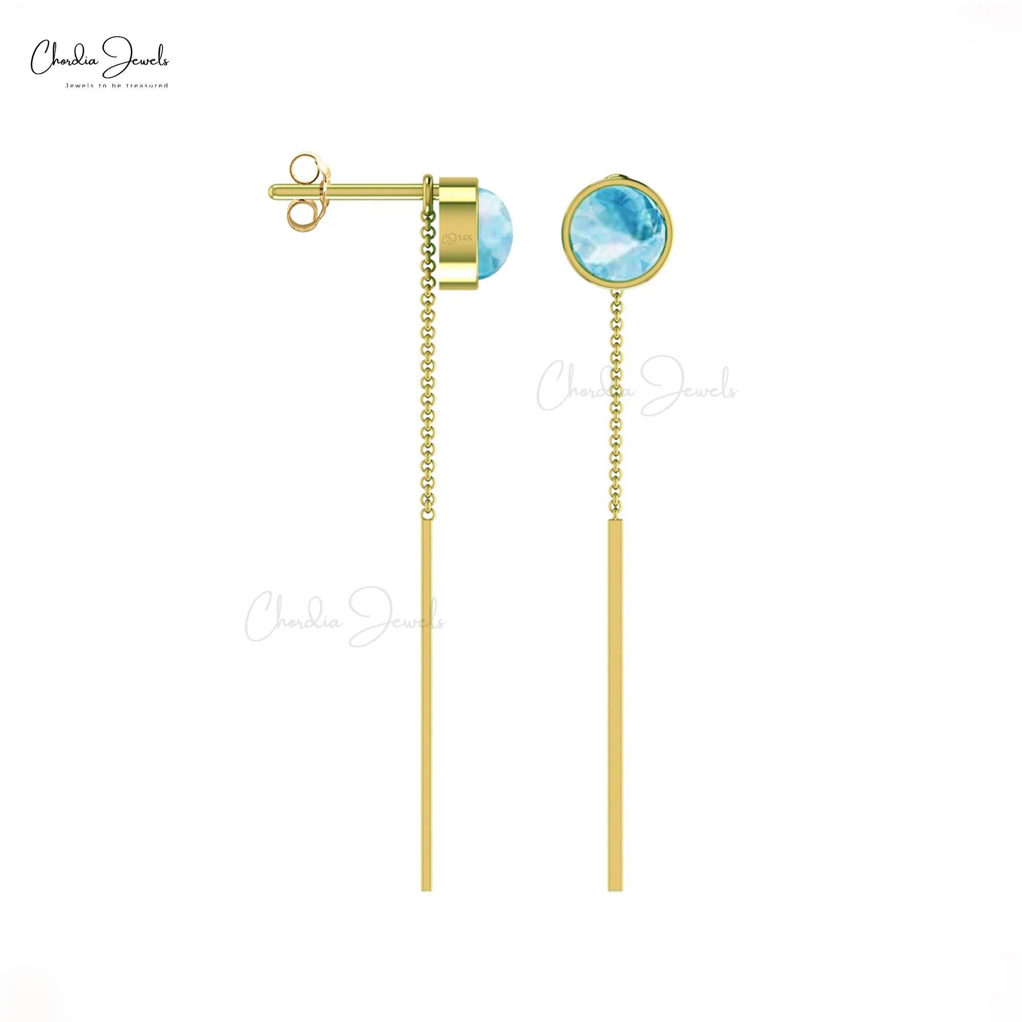 High Class Precious Aquamarine Earrings 14k Gold Long Chain Earrings Wholesaler From India