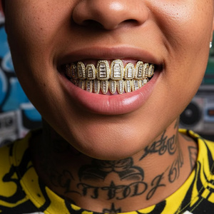 Iced Out 925 Sterling <b>Silver</b> Grillz Sparkling Moissanite Diamond Hip Hop Teeth Caps Luxury Custom Mouth Grillz For Party Wear - Product Image 2