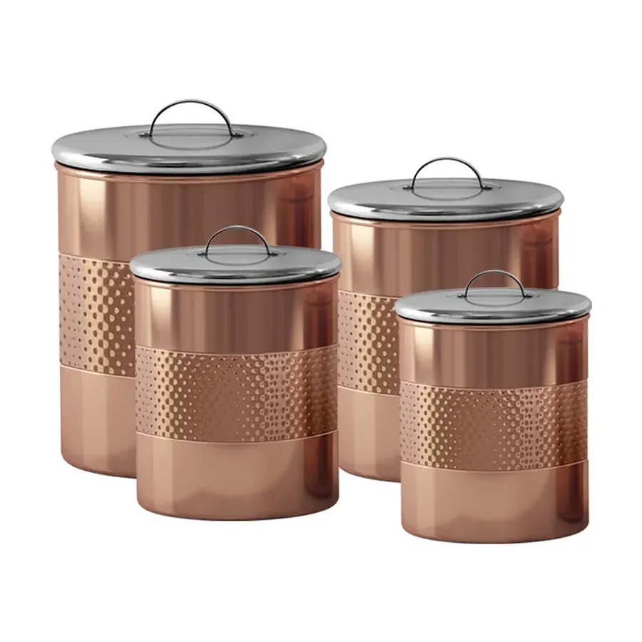 Barattolo da cucina resistente alla corrosione Candy Coffee Tea Food Storage Jar Set di 4 contenitori in metallo in acciaio inossidabile con coperchio a manico