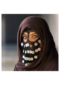 Voile de visage égyptien traditionnel - Burqa noir en crochet fait main avec pièces de monnaie argentées, longueur au sol, manches longues pour mariage/ Prière - Product Image 5