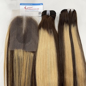 <b>Piano</b> Color Bone Straight Bundle and Lace Hair Bundles Ready to Ship Cheap Human Hair Bundles - Product Image 1
