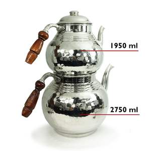 Handmade Hand Hammered Copper Turkish Stovetop, <b>Tea</b> Kettle, Teapot <b>Set</b> NICKEL Color - Product Image 4