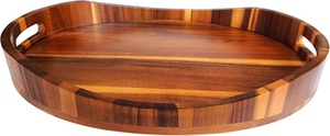 Plateau de service et d'organisation ovale en bois massif de luxe avec finition lisse et poignées robustes pour la cuisine, la salle à manger, la table basse et la décoration intérieure - Product Image 2
