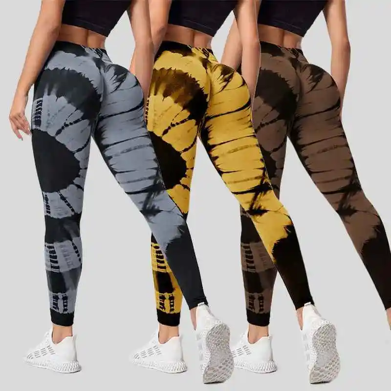 Mujeres Tie Dye Legging Scrunch Cintura alta Secado rápido Ropa activa Levantamiento de glúteos Gimnasio Entrenamiento Medias Pantalones de yoga Ropa de mujer al por mayor