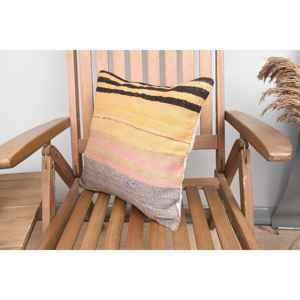 Oreiller en laine Kilim beige de luxe 16x16 pouces tissé oreiller moelleux à imprimé floral vintage pour la literie ou le sol - Product Image 3