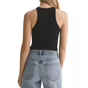 Women's Black Knitted Backless Tank Top Solid Color <b>Stretch</b> Cut-Out Hollow Out Regular Fit Pants Style - Product Image 4