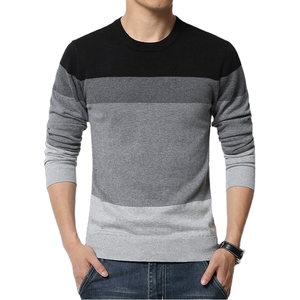 Pull décontracté pour homme, respirant, à séchage rapide, en élasthanne/coton, uni, coupe ajustée, col rond, tricotage personnalisé OEM, mode automne - Product Image 1