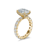 Anillo de Compromiso de Lujo con Diamante Cultivado en Laboratorio, Corte Ovalado, Certificado por IGI, Oro de 14K, Banda de Eternidad, Puntas de Una Sola Garra, para Mujer, Boda
