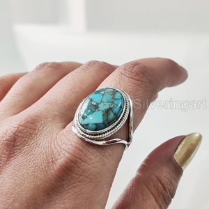 Bague Femme Naturel Bleu Cuivre Turquoise Pierre Précieuse Décembre Pierre De Naissance Designer Bande Bijoux Faits À La Main Bague En Argent Sterling 925 - Product Image 2