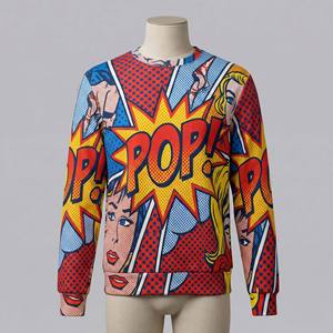 Men Winter Pop Art Inspired <b>Sweatshirt</b> <b>Retro</b> Comic Book Print Crewneck Pullover Bold Primary Colors 100% Cotton Fleece - Product Image 3