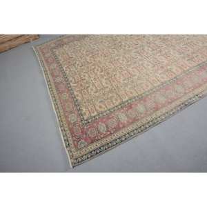 Vintage Turkish <b>Wool</b> Area Rug 63 X 94ft Beige <b>Red</b> Patchwork Design Large Rectangle Latex Traditional Style for Hallway Room - Product Image 4