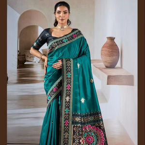 Diseñador Pure Handloom Silk Saree Zari Tejido estilo tradicional pakistaní boda fiesta desgaste para mujeres indio pakistaní - Product Image 1