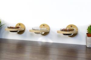 Cat <b>Wall</b> Mounted Elevated Pet Feeder Wooden Storage Rack <b>Wall</b> <b>Shelf</b> with Two Food and Water Glass Bowls - Product Image 2