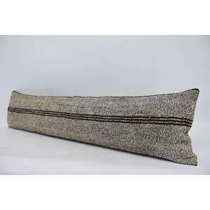 Gray Wool Kantha <b>Pillow</b> 12x48 Inch Subtle Striped Vintage Pattern Woven Technique - Product Image 4