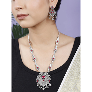Collier GS Maroon Long Leaf Peacock avec zircon pour les occasions de mariage - Product Image 4