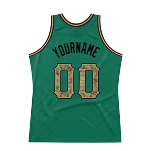 Maillots de basket-ball personnalisés Kelly Green Camo-Noir authentique Throwback équipe personnalisée cousue imprimé 100% Polyester respirant - Product Image 6