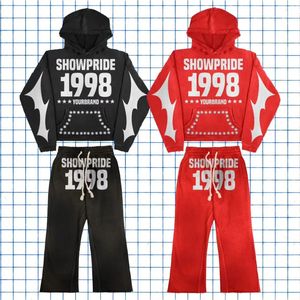 Fabricants OEM de haute qualité Sweat à capuche zippé et survêtement évasé empilé Impression à la flamme Style Streetwear Ensemble de survêtement unisexe - Product Image 5