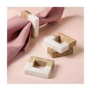 Handcrafted <b>Square</b> Napkin Ring <b>Set</b> Elegant Table Decor with Marble and Mango Wood Rustic Napkin Holders Stocked Eco-Friendly - Product Image 3
