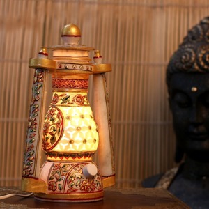 Élégante lanterne en marbre de 9 pouces jali sculpté bougeoir décoratif décor à la maison accent éclairage festif pièce ornementale - Product Image 3