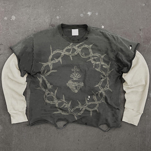 Camisetas de manga larga de cuello alto de gran tamaño de lana con cremallera de invierno con serigrafía personalizada de alta calidad Unisex Vintage rasgado - Product Image 3