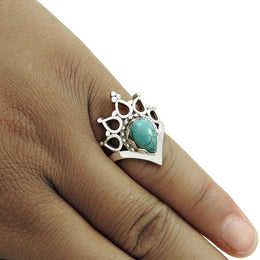 Throat Chakra Cocktail Crown <b>Ring</b> With Natural Turquoise Gemstone In Pear Shape Crafted From 925 Sterling <b>Silver</b> <b>Boho</b> Jewelry - Product Image 4