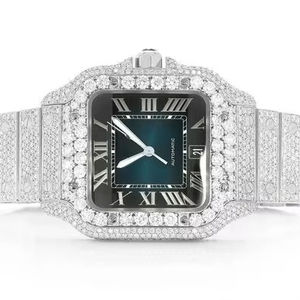 Tendance VVS Moissanite Diamant Cadran Romain En Acier Inoxydable Mécanique Automatique Clouté Hip Hop Montre Glacé De Luxe Porter Pour Hommes - Product Image 1