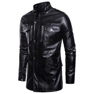 2024 veste en cuir à col montant imperméable pour hommes avec quatre poches nouvelle couleur unie pour la conduite de moto - Product Image 2
