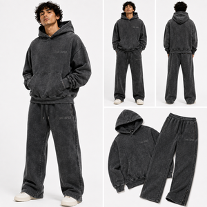 Ensemble de survêtement ONEAPEX SPORTS WEAR haut de gamme : sweat à capuche oversize noir délavé personnalisé et pantalon de survêtement à ourlet zippé ouvert - Product Image 4