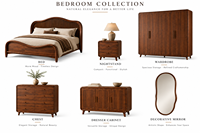 Ensemble de meubles de chambre à coucher en noyer de style moderne du milieu du siècle, lit king-size sur mesure, armoire, table de chevet, commode pour hôtel, villa, appartement