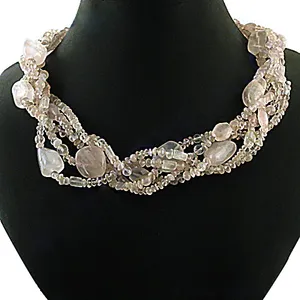 Collar de Cuentas de Cuarzo Rosa Multicadena para Mujer, Elegante Joyería de Cristal con Piedras Preciosas - Product Image 2