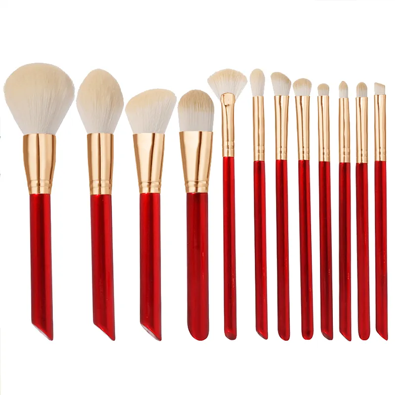 12pcs Christmas Cute Red Wood Handle Luxury Gift Cosmetic Brush Set For Makeup