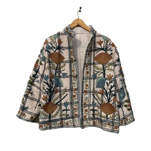 Handmade New Suzani Embroidery Kantha Women's <b>Short</b> Coat Free Size Quilted <b>Jacket</b> with Embroidered Design Gift for Her - Product Image 1