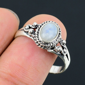 Elegant Women's 925 Sterling Silver <b>Ring</b> Natural <b>Moonstone</b> Gemstone Classic Bezel Setting Wedding Engagement Daily Wear Gift - Product Image 1