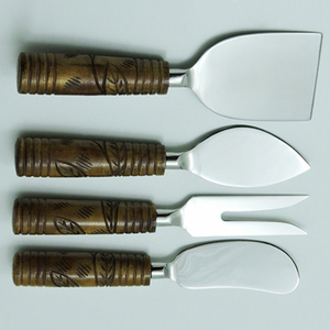 Top classement 304 acier inoxydable et bambou naturel avec manche poli Vaisselle couteau à fromage ensemble de 4 gadgets de cuisine 2024 - Product Image 5