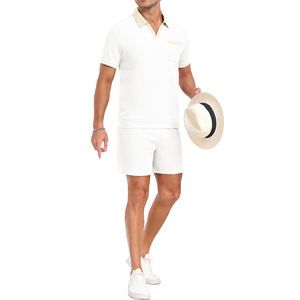 Ropa de calle de verano, conjunto corto de 2 piezas con logotipo personalizado para hombre, camiseta de manga corta con cuello alto de alta calidad, pantalones cortos, conjunto de talla grande para hombre - Product Image 2