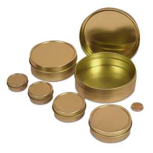 <b>Gold</b> Shallow Round Metal <b>Baskets</b> Tin Cans for Display or <b>Storage</b> - Product Image 1