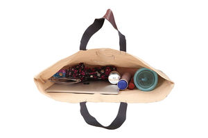 Sacs à provisions promotionnels personnalisés recyclés biologiques écologiques Fourre-tout réutilisable personnalisé avec poignée en cuir Toile de coton - Product Image 4