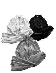 Unisex <b>White</b> <b>Tracksuit</b> Set Full Sleeve Zipper Stand Collar Solid Color Casual Autumn Wear Loose Fit With Side Pockets - Product Image 4