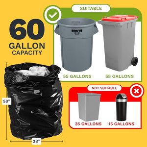 Sacs poubelle ToughBag 55 gallons, très résistants (100 unités) - Sacs poubelle noirs de 50 à 60 gallons, grands sacs poubelle - 38 x 58 pouces - Product Image 5