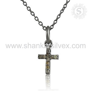 Popular personalizado rodio negro diamante Cruz collar 925 colgante de plata esterlina joyería hecha a mano Polki diamante fabricante - Product Image 3