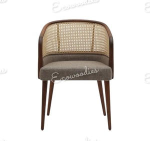 Classic Design Sleek Wingback Style Wicker Backrest <strong>Chair</strong> With Armrest Soft Foam Padding Seat Rattan Wood <strong>Chair</strong> For Living Room - Product Image 6