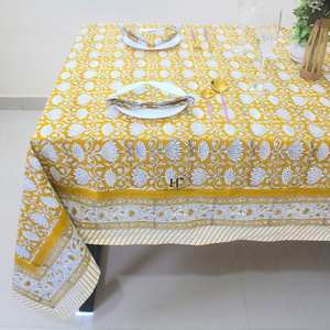 Nappe indienne en coton imprimé main bloc bleu océan floral 6 à 8 places Tamarai - Product Image 2