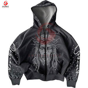 Sweats à capuche brodés à fermeture éclair fabriqués directement en usine Techniques d'impression de strass personnalisés Tarifs bon marché PK Tendance Hommes - Product Image 1