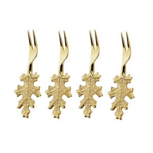 Ensemble de fourchettes en acier inoxydable doré fantaisie avec poignée en feuille de cerisier sauvage et design en relief pour la maison et la salade de mariage et la fourchette à fruits - Product Image 4